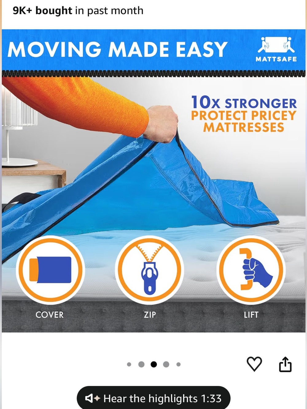 Nordic Elk Mattress Bags for Moving and Storage (Queen) Heavy Duty Moving - Picture 4 of 5